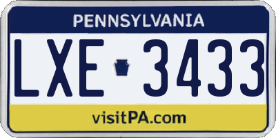 PA license plate LXE3433
