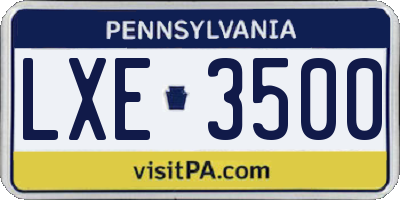 PA license plate LXE3500