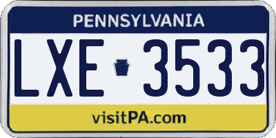 PA license plate LXE3533