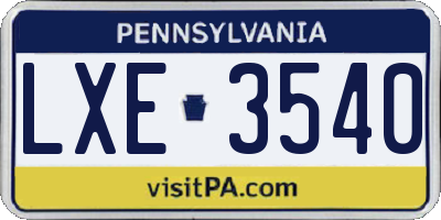 PA license plate LXE3540