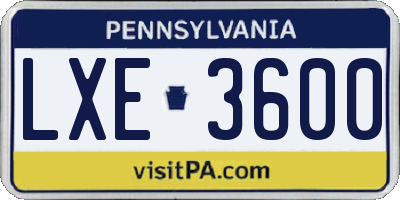 PA license plate LXE3600