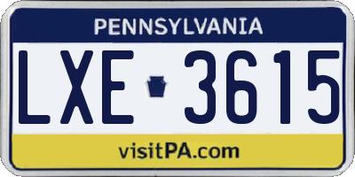 PA license plate LXE3615