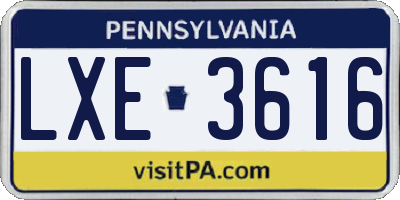 PA license plate LXE3616