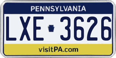 PA license plate LXE3626
