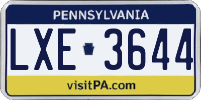 PA license plate LXE3644