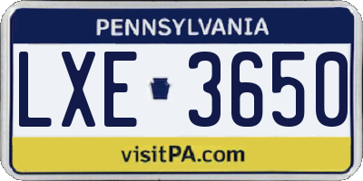 PA license plate LXE3650