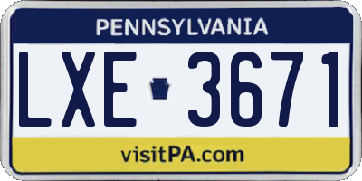 PA license plate LXE3671