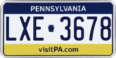 PA license plate LXE3678