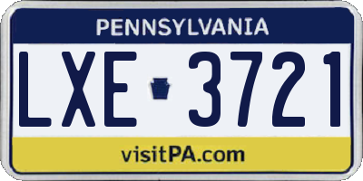 PA license plate LXE3721