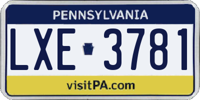 PA license plate LXE3781