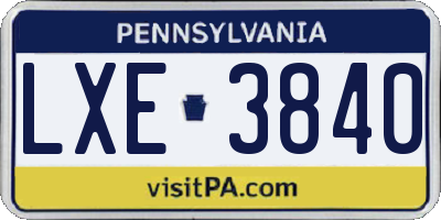 PA license plate LXE3840