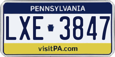 PA license plate LXE3847