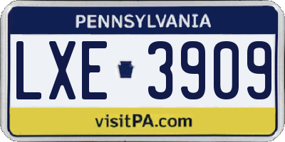 PA license plate LXE3909