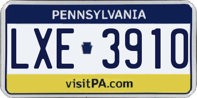 PA license plate LXE3910