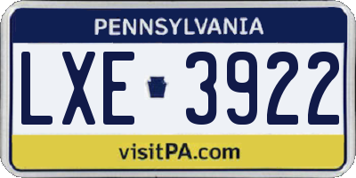 PA license plate LXE3922