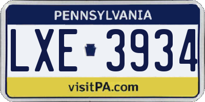 PA license plate LXE3934
