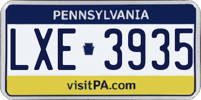 PA license plate LXE3935