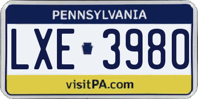 PA license plate LXE3980