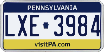 PA license plate LXE3984