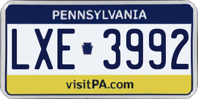 PA license plate LXE3992