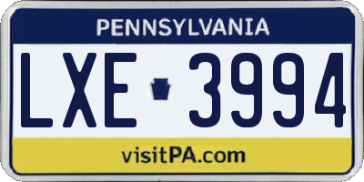 PA license plate LXE3994