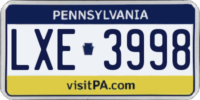 PA license plate LXE3998