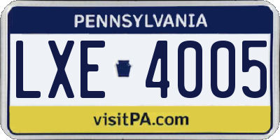 PA license plate LXE4005