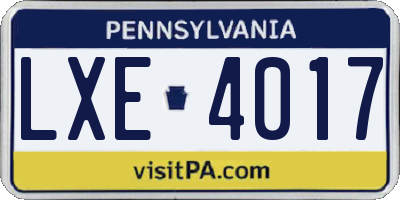 PA license plate LXE4017