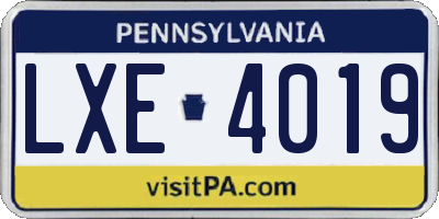 PA license plate LXE4019