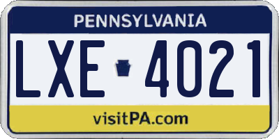 PA license plate LXE4021