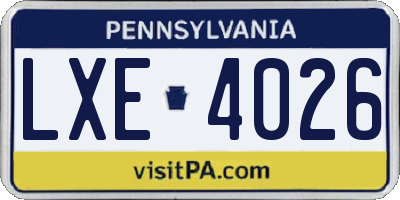 PA license plate LXE4026
