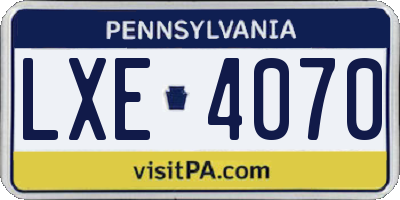 PA license plate LXE4070