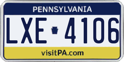 PA license plate LXE4106
