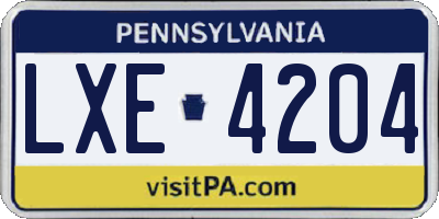 PA license plate LXE4204