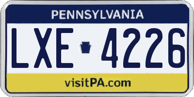 PA license plate LXE4226