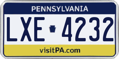 PA license plate LXE4232