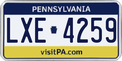 PA license plate LXE4259