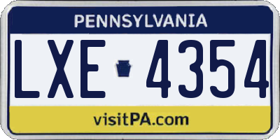 PA license plate LXE4354