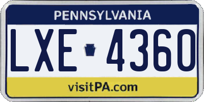PA license plate LXE4360