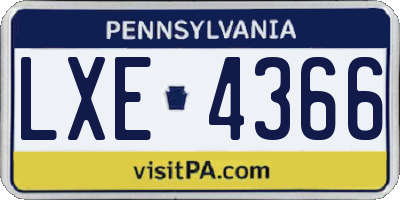 PA license plate LXE4366