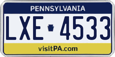 PA license plate LXE4533