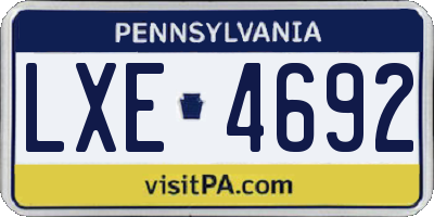 PA license plate LXE4692