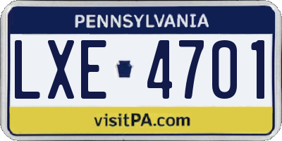 PA license plate LXE4701