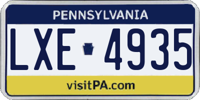 PA license plate LXE4935