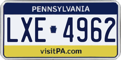 PA license plate LXE4962