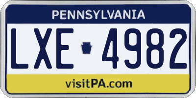 PA license plate LXE4982