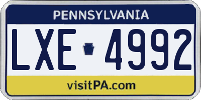 PA license plate LXE4992