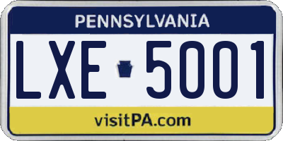 PA license plate LXE5001