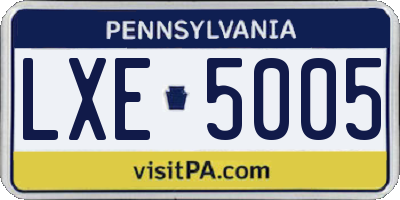 PA license plate LXE5005
