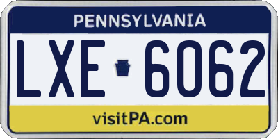 PA license plate LXE6062